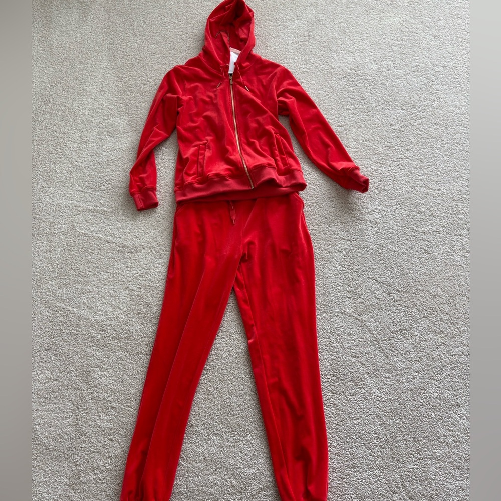 Red Velour Tracksuit with Hoodie. Like new!